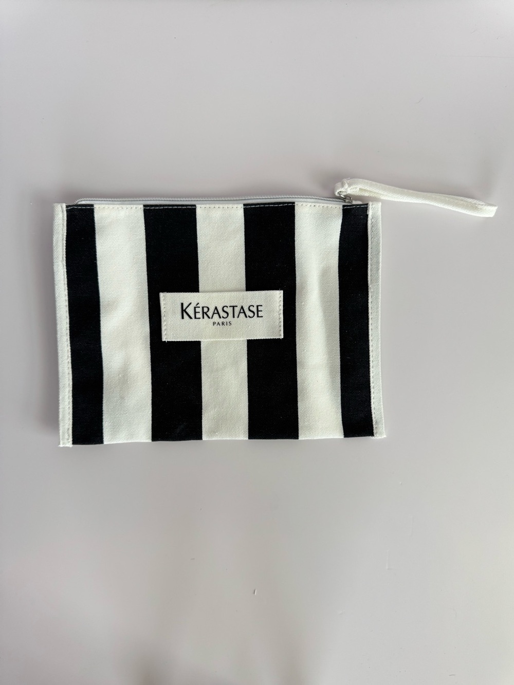 Kérastase Paris Black White Striped Canvas Cosmetic Makeup Travel Pouch Zip Bag